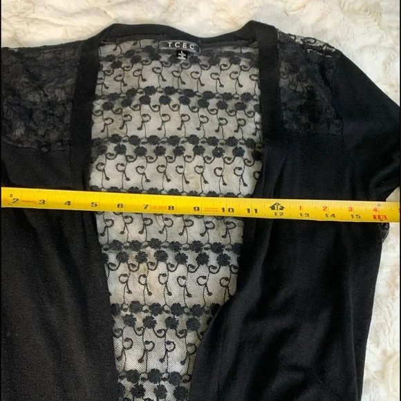TCEC Black Open Cardigan Lacey lightweight See Through Back Size Large - Picture 6 of 6